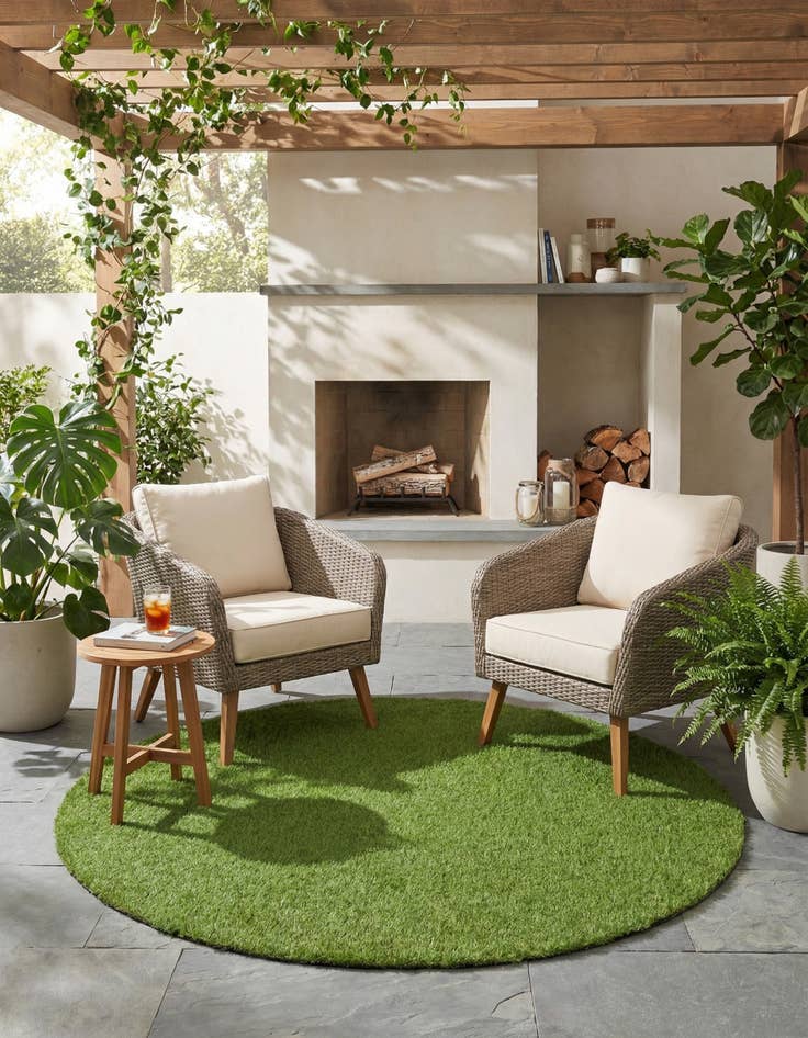 Detail image of 6' x 6'  Washable Grass Indoor / Outdoor Round Rug