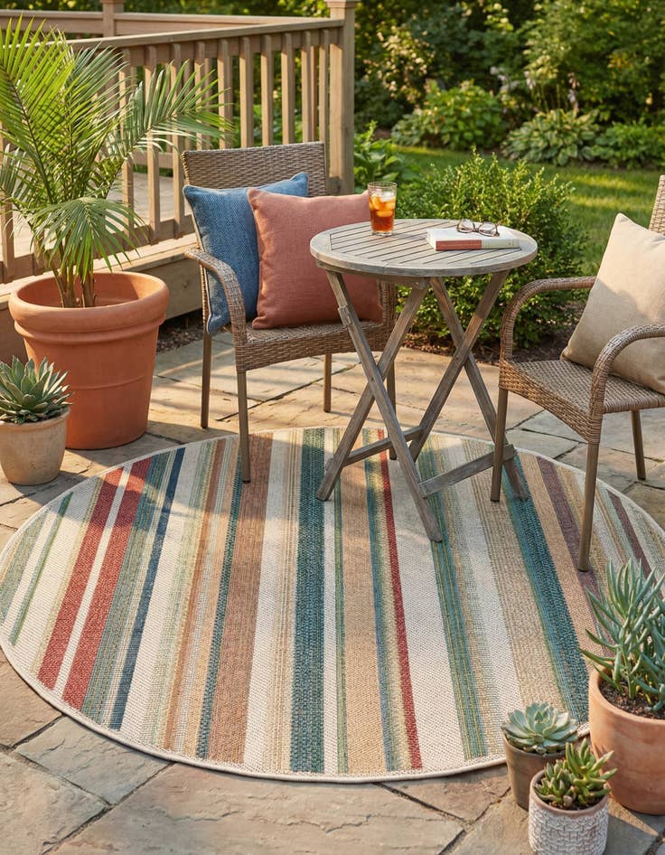 Detail image of 5' 3 x 5' 3  Washable Baja Indoor / Outdoor Round Rug