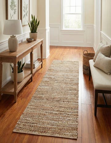 2' x 8' Hand Woven Leather Metallic Jute Runner Rug