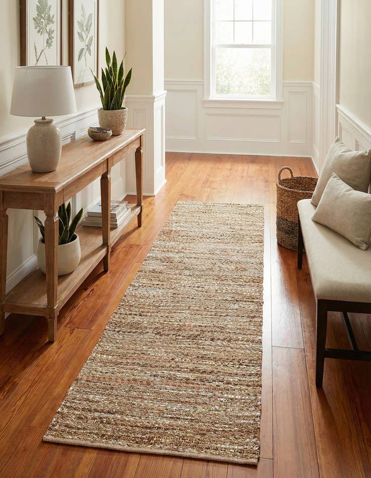 Detail image of  2' x 8'  Hand Woven Leather Metallic Jute Runner Rug