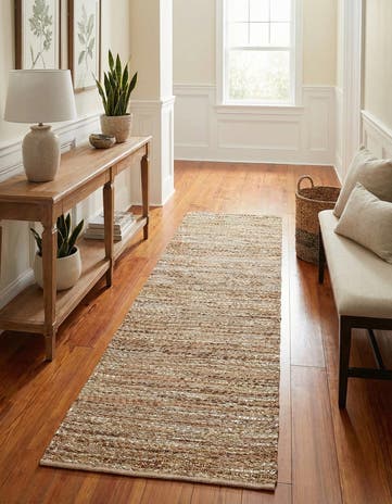 2' x 8' Hand Woven Leather Metallic Jute Runner Rug