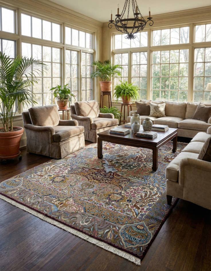 Detail image of 9' 11 x 13'  Hand Knotted Kashmar Persian Wool Rug