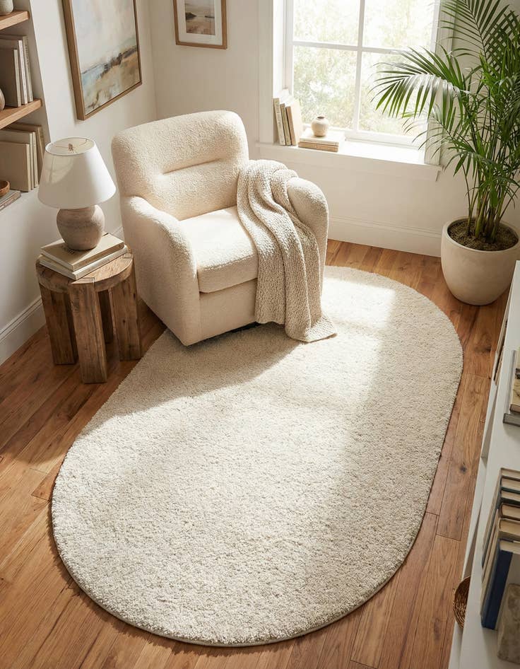 Detail image of 5' x 8' Solid Frieze Oval Rug