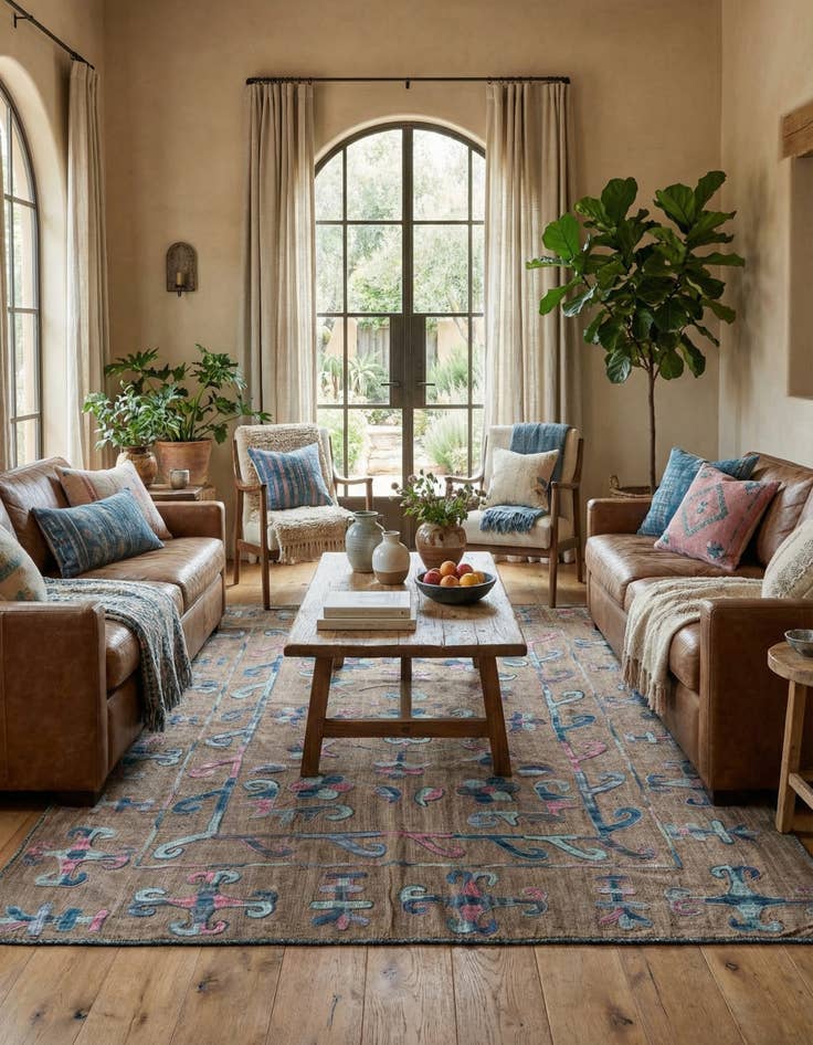 Detail image of 5' 3 x 6' 3  Hand Woven Kilim Suzani Wool Square Rug