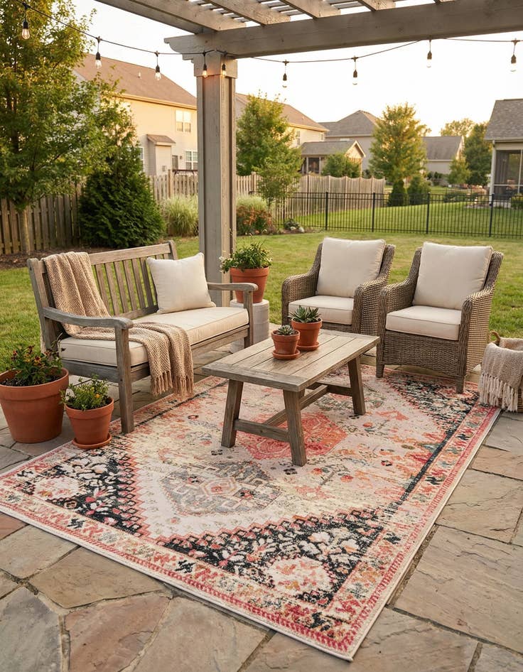 Detail image of 6' x 9'  Washable Traditional Indoor / Outdoor Rug