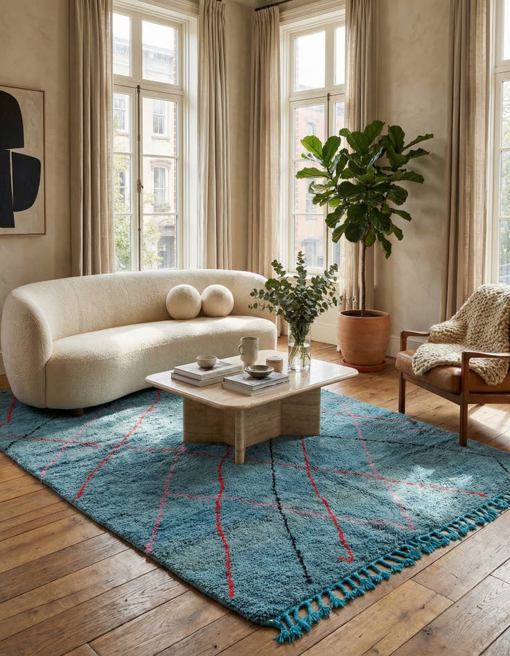 Detail image of 6' 10 x 10'  Hand Knotted Moroccan Wool Rug