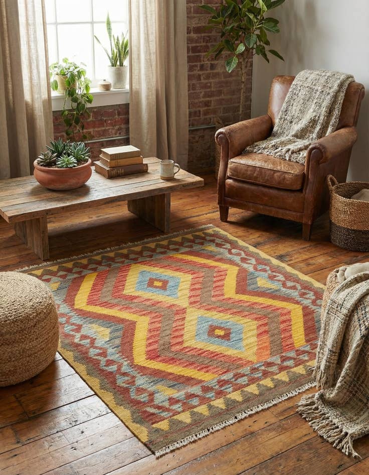 Detail image of 3' 2 x 3' 6  Hand Woven Kilim Maymana Wool Square Rug