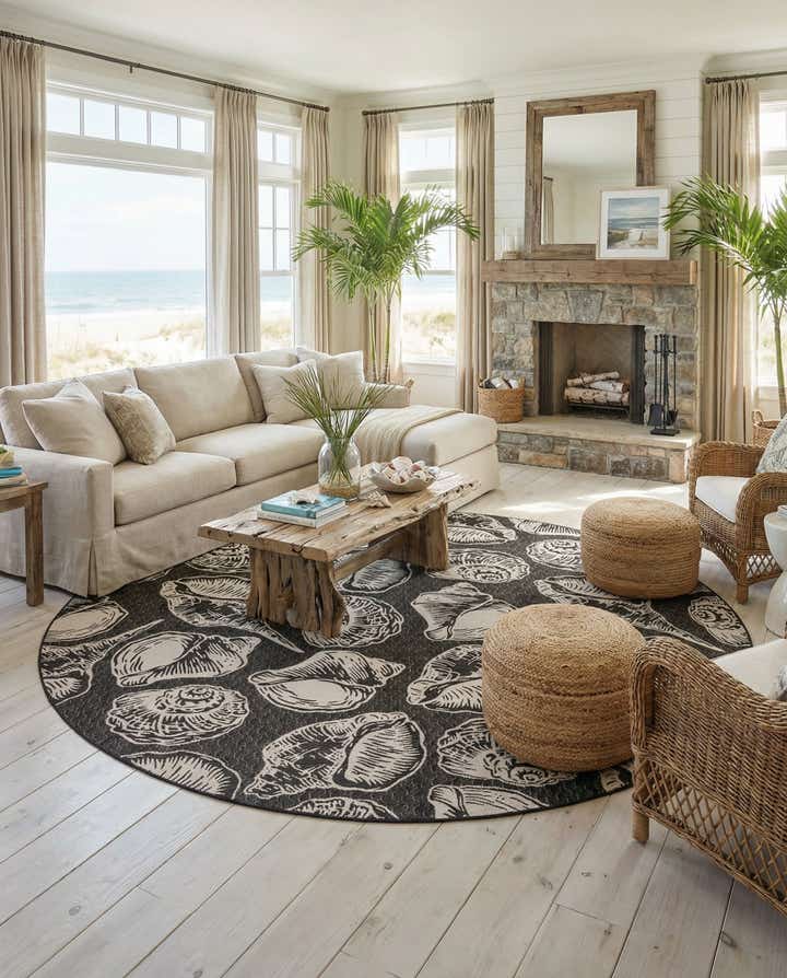 12' x 12' Easy-Clean Coastal Indoor / Outdoor Round Rug