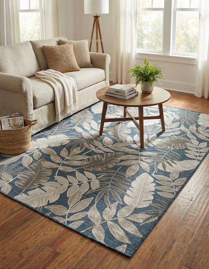 Detail image of  5' 2 x 8'  Washable Botanical Indoor / Outdoor Rug