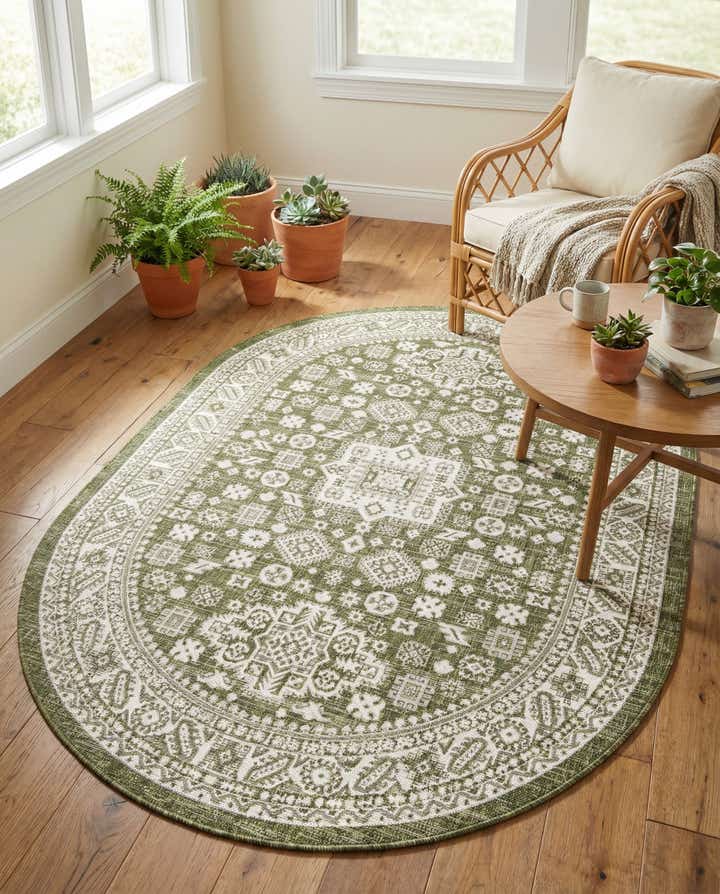 5' 3 x 8' Easy-Clean Aztec Indoor / Outdoor Oval Rug