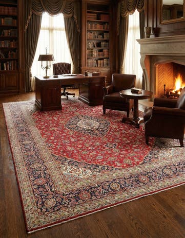 9' 8 x 13' Hand Knotted Kashan Persian Wool Rug