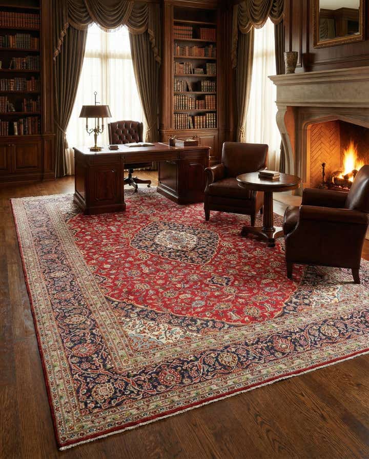 9' 8 x 13' Hand Knotted Kashan Persian Wool Rug