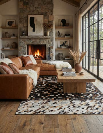 5' x 7' 9 Cowhide Leather Rug