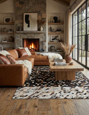 5' x 7' 9 Cowhide Leather Rug
