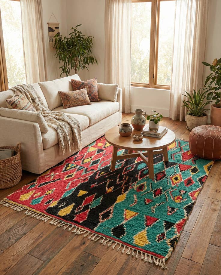 Detail image of 4' 5 x 6' 4 Hand Knotted Moroccan Wool Rug
