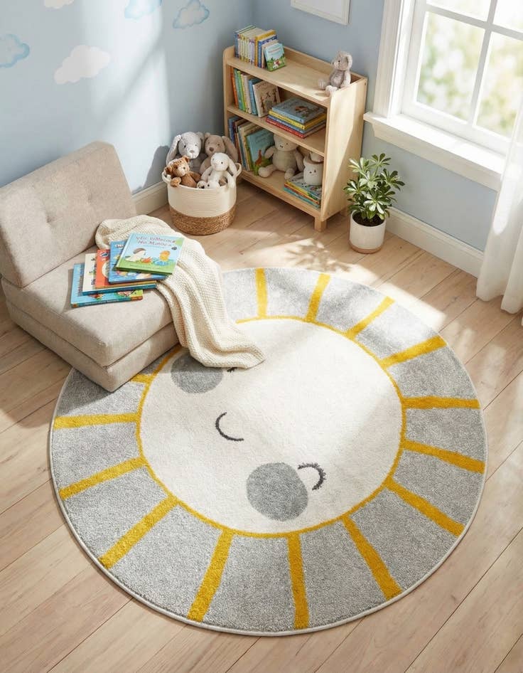 Detail image of 5' 3 x 5' 3 Sun Whimsy Kids Round Rug
