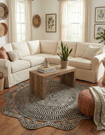 Black and White Handmade Braided Jute Round Rug