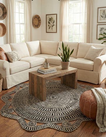 Black and White Handmade Braided Jute Round Rug