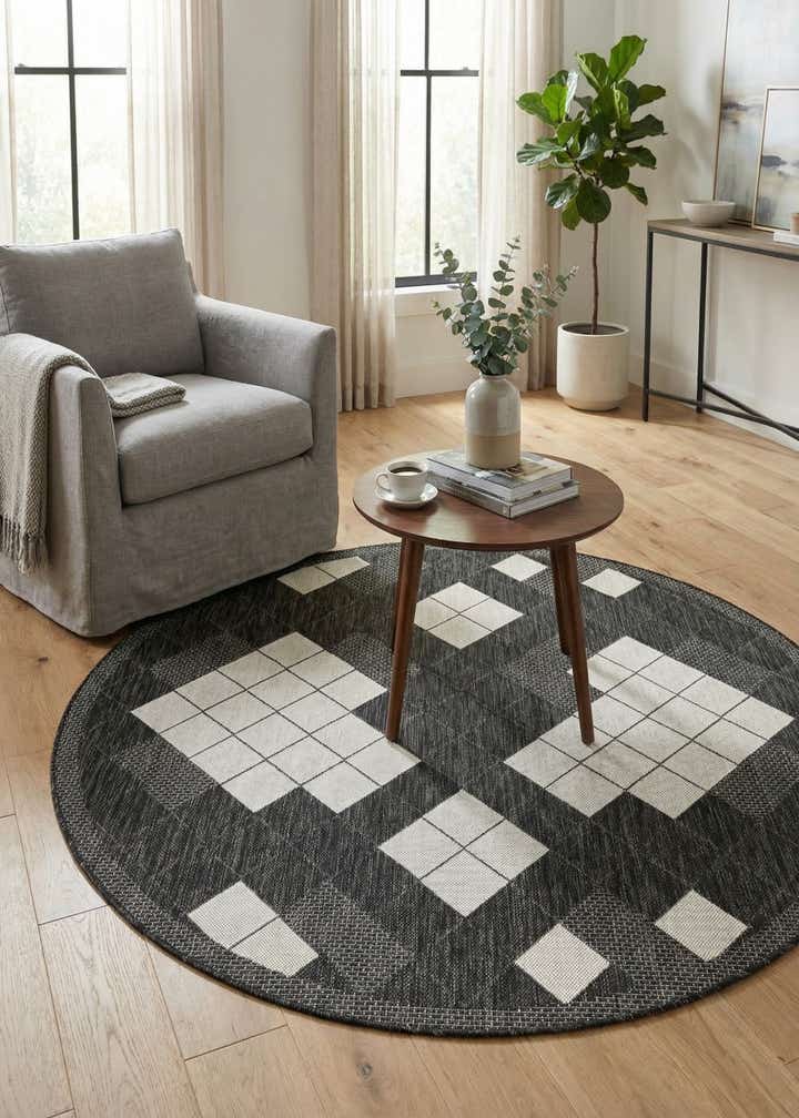 6' x 6' Easy-Clean Modern Indoor / Outdoor Round Rug