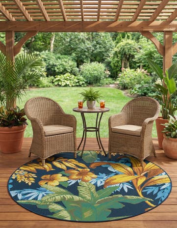 4' x 4' Easy-Clean Botanical Indoor / Outdoor Round Rug
