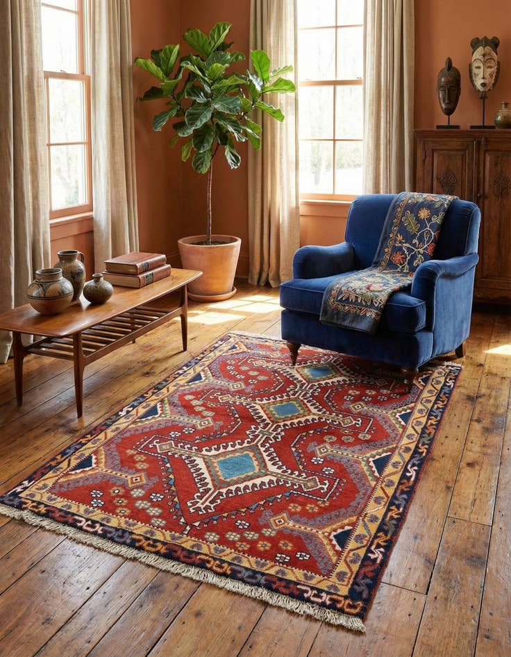 Detail image of 3' 5 x 4' 11  Hand Knotted Yalameh Persian Wool Rug