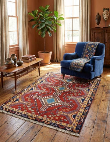 3' 5 x 4' 11 Hand Knotted Yalameh Persian Wool Rug