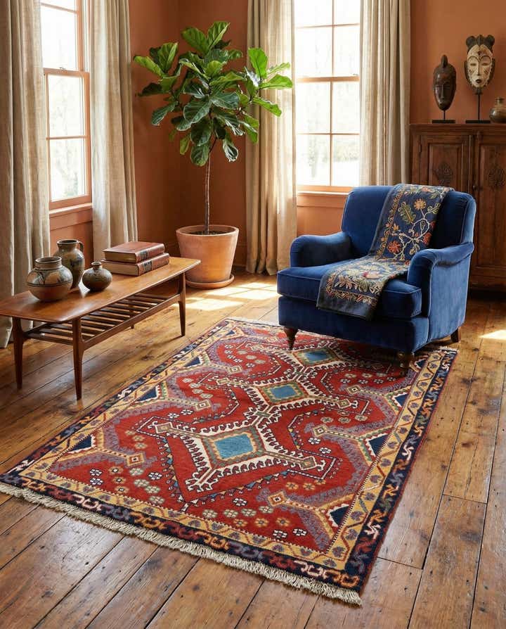 3' 5 x 4' 11 Hand Knotted Yalameh Persian Wool Rug