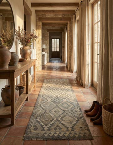 2' 11 x 9' 10 Hand Woven Kilim Maymana Wool Runner Rug