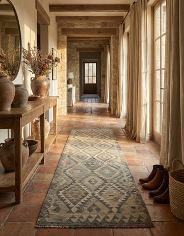 2' 11 x 9' 10 Hand Woven Kilim Maymana Wool Runner Rug