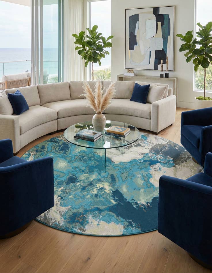 Detail image of 10' x 10'  Washable Modern Indoor / Outdoor Round Rug