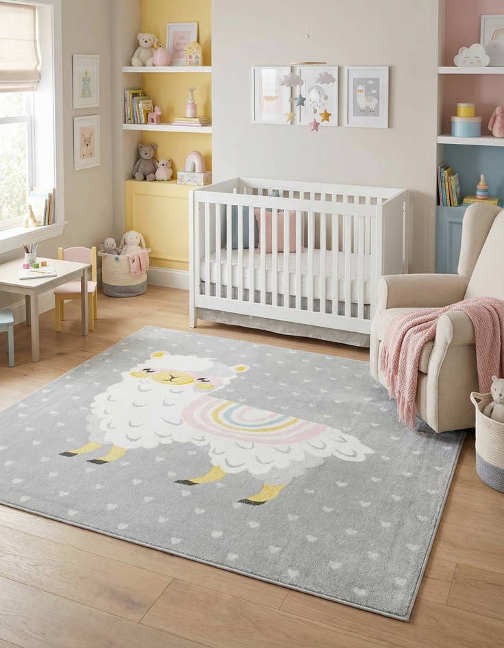 Detail image of 7' 10 x 10' Llama Whimsy Kids Rug