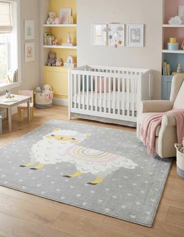 Gray Llama Whimsy Kids Rug