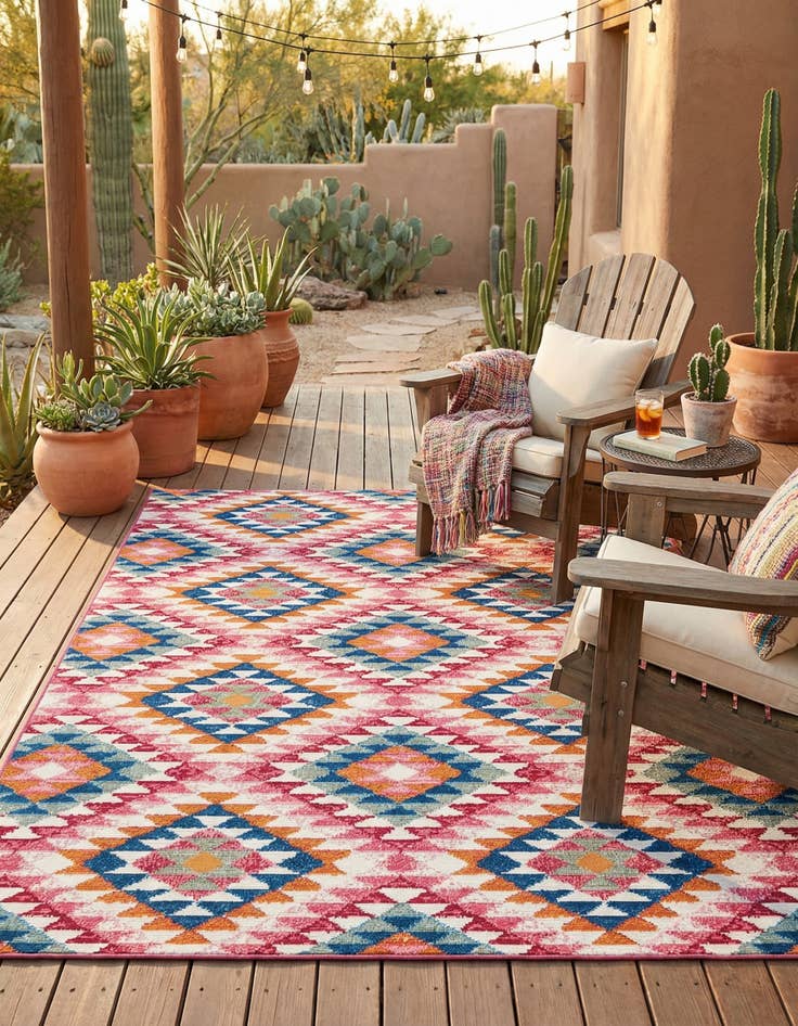 Detail image of 4' x 6'  Washable Southwestern Indoor / Outdoor Rug