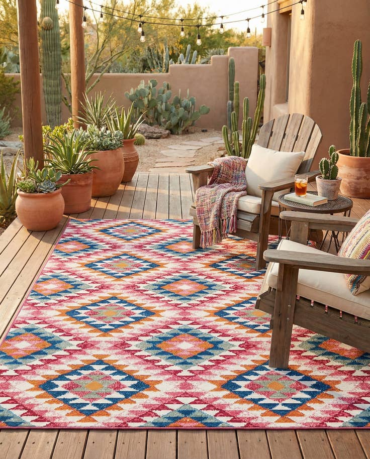 Detail image of 4' x 6' Easy-Clean Southwestern Indoor / Outdoor Rug