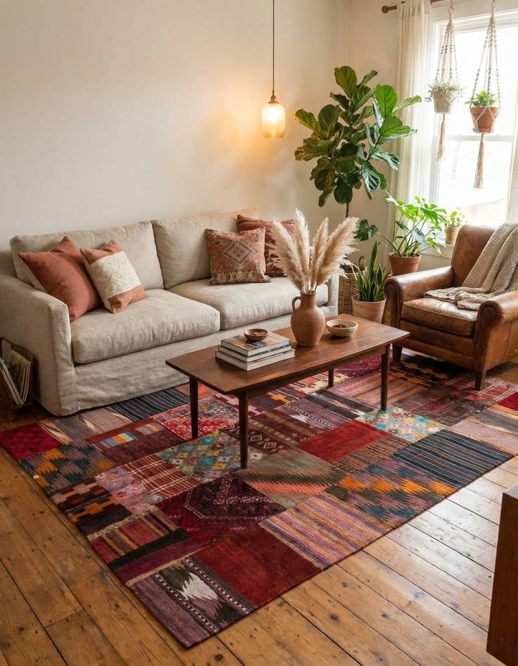 Detail image of 5' 7 x 8' 1  Hand Woven Kilim Patchwork Wool Rug