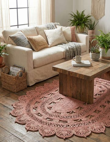 Pink Handmade Braided Jute Oval Rug