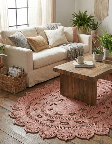 Pink Handmade Braided Jute Oval Rug