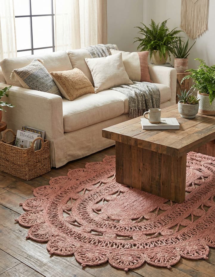 4' 1 x 6' 1 Handmade Braided Jute Oval Rug