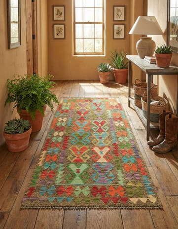 3' 3 x 6' 2 Hand Woven Kilim Maymana Wool Runner Rug