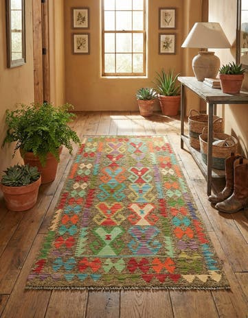 3' 3 x 6' 2 Hand Woven Kilim Maymana Wool Runner Rug