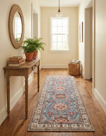 Light Blue Washable Timeless Runner Rug