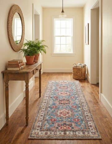 Light Blue Washable Timeless Runner Rug