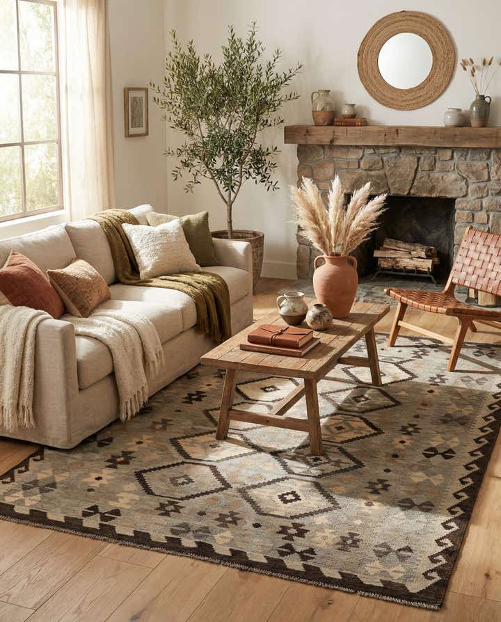 5' x 6' 7 Hand Woven Kilim Maymana Wool Rug