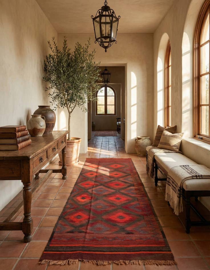 Detail image of 4' x 13' 1  Hand Woven Kilim Fars Wool Runner Rug