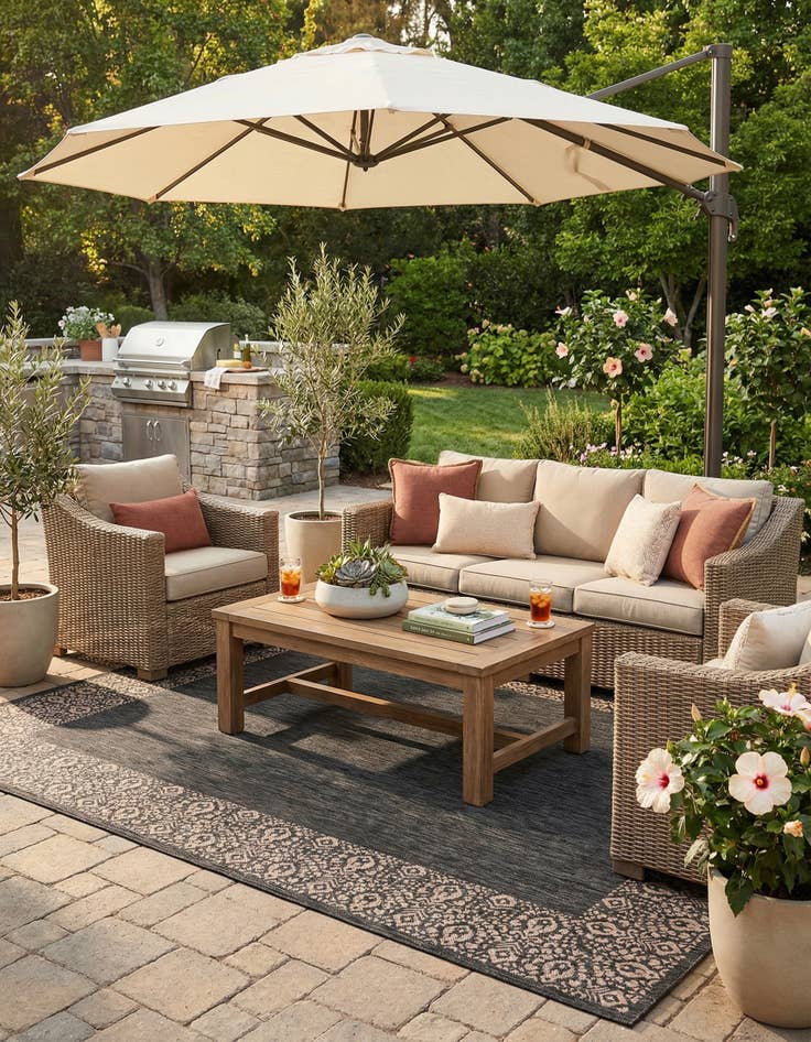 Detail image of 9' x 12'  Washable Border Indoor / Outdoor Rug