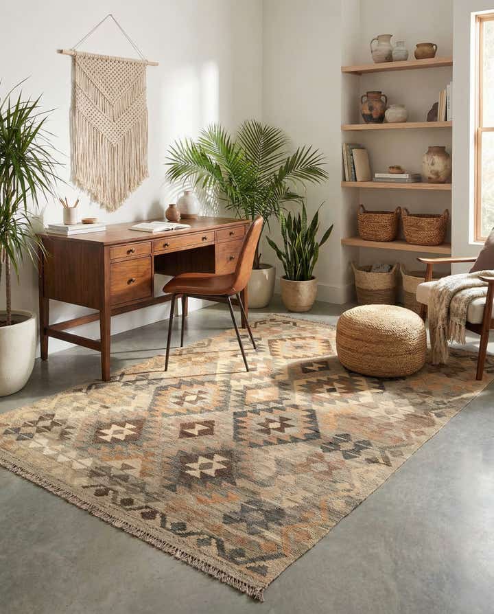 4' 11 x 6' 10 Hand Woven Kilim Maymana Wool Rug
