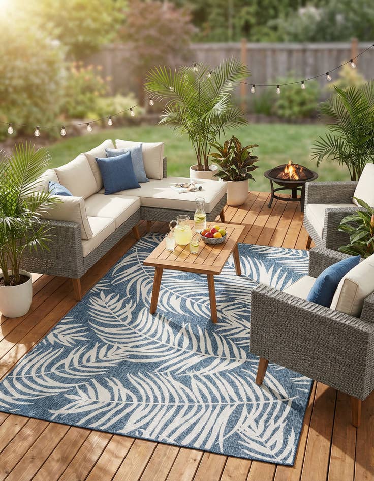 Detail image of 7' 10 x 11'  Washable Botanical Indoor / Outdoor Rug