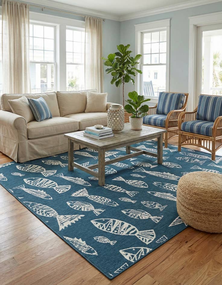 Detail image of 7' 10 x 7' 10  Washable Coastal Indoor / Outdoor Square Rug
