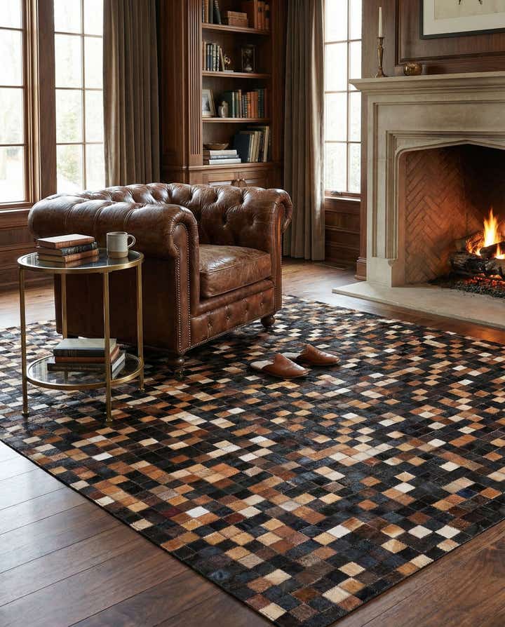 5' x 7' 9 Cowhide Leather Rug