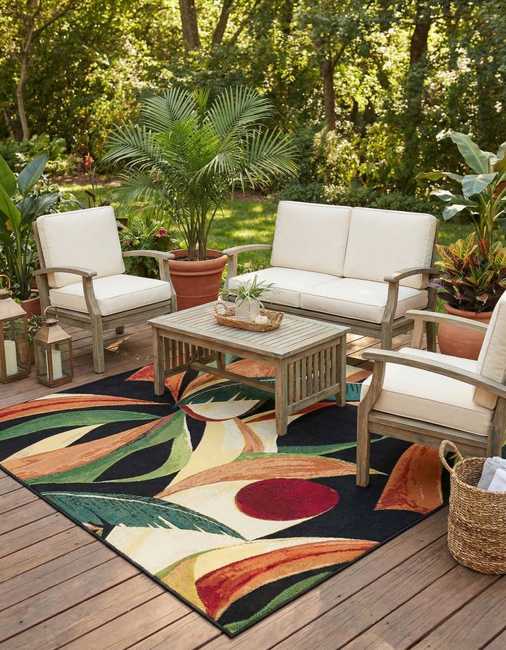 Detail image of 6' x 6'  Washable Botanical Indoor / Outdoor Square Rug